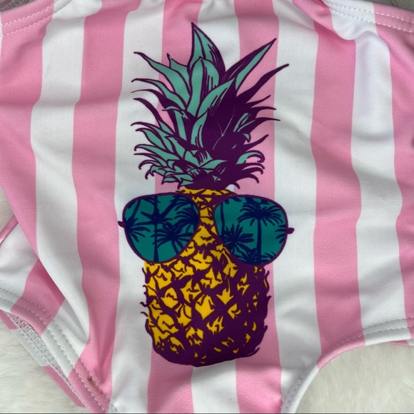 NEW Pink & White striped Baby One Piece Pineapple in Shades Swim suit Size 3-6M - Picture 3 of 6